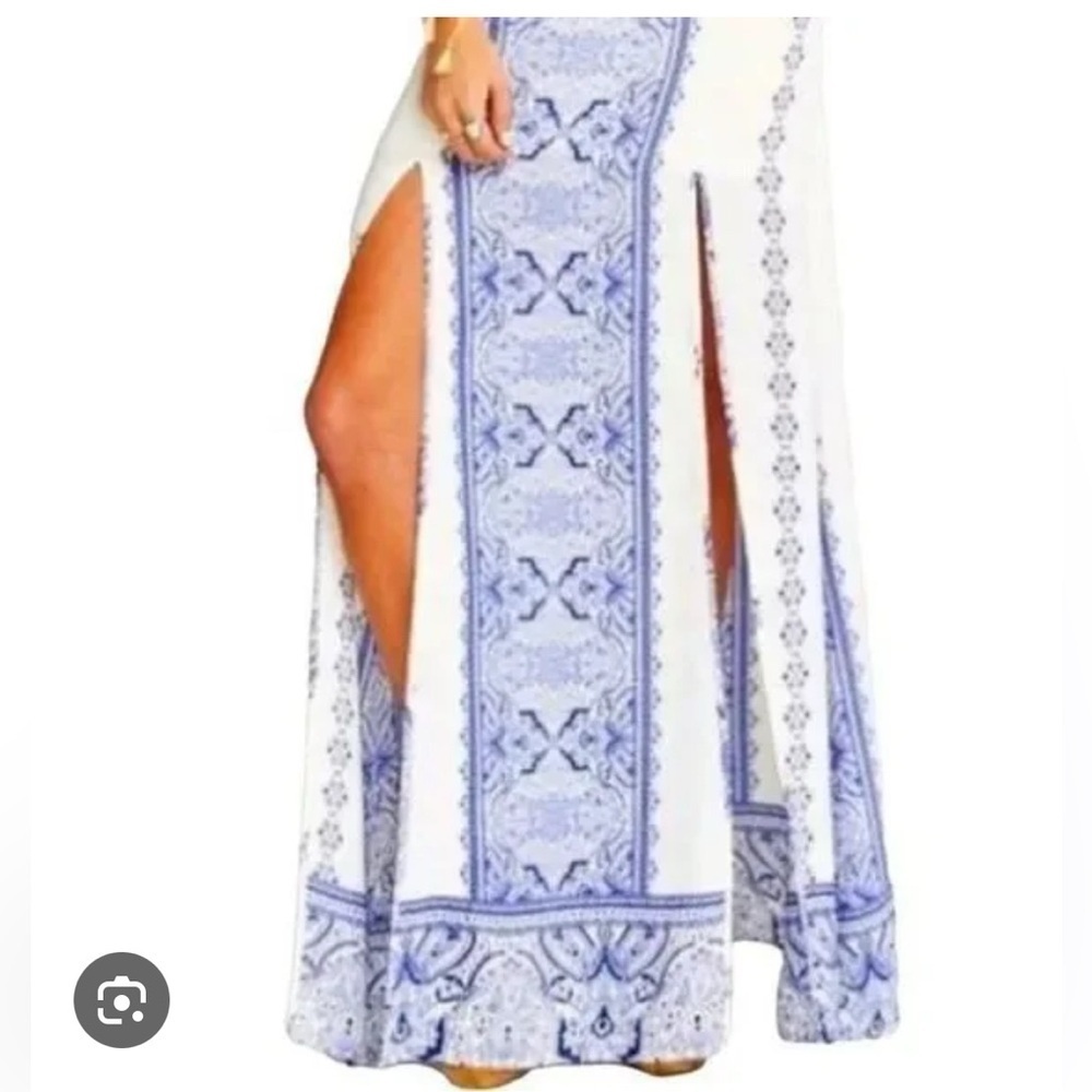 NWT Show Me Your MuMu Oceana Blue and White Double Slit Maxi Skirt Capsule | XS